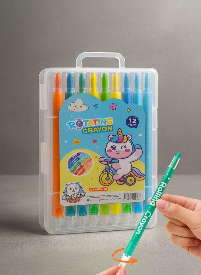 Skoolster Rolling Crayon Twistable Color Set With Premium Hard Box, Bright & Playful Colors, Smooth Japanese Technology, Perfect For Kids & Young Artists, Ink Color-Multicolor (Unicorn-12,Blue) - Image 1
